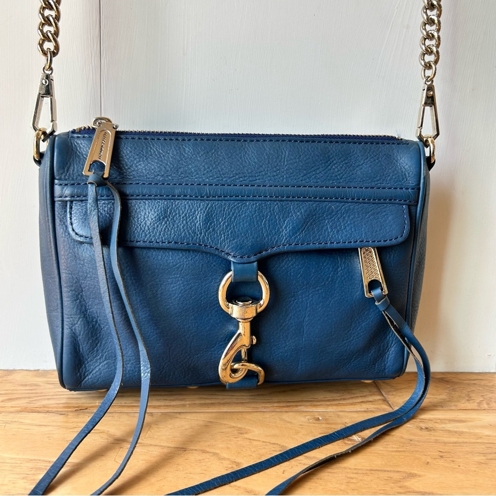 Rebecca Minkoff Blue Mini MAC Leather Bag Gold Metal Trim Crossbody Strap